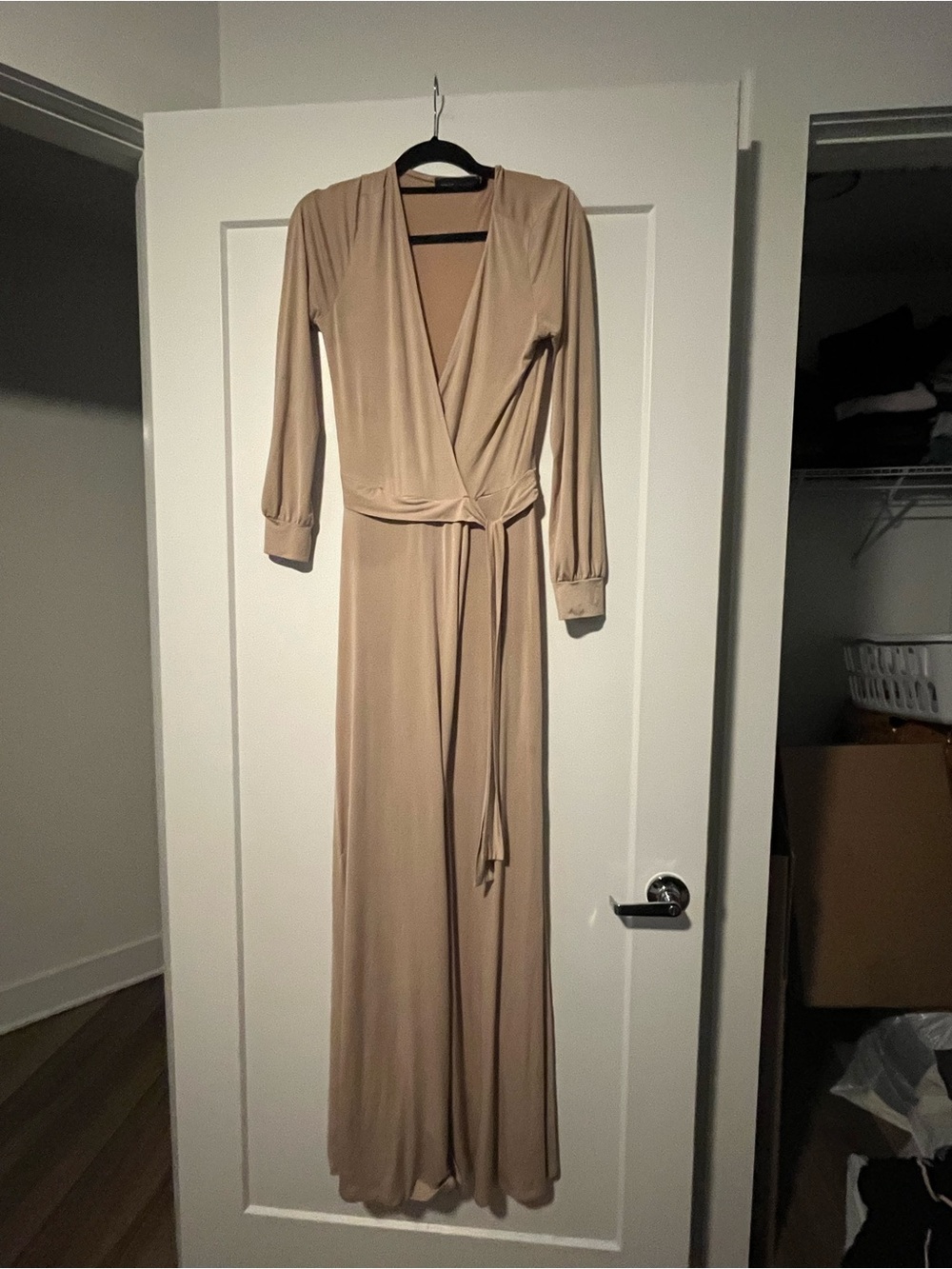 naked wardrobe Taupe Wrap Maxi Dress with Tie Waist